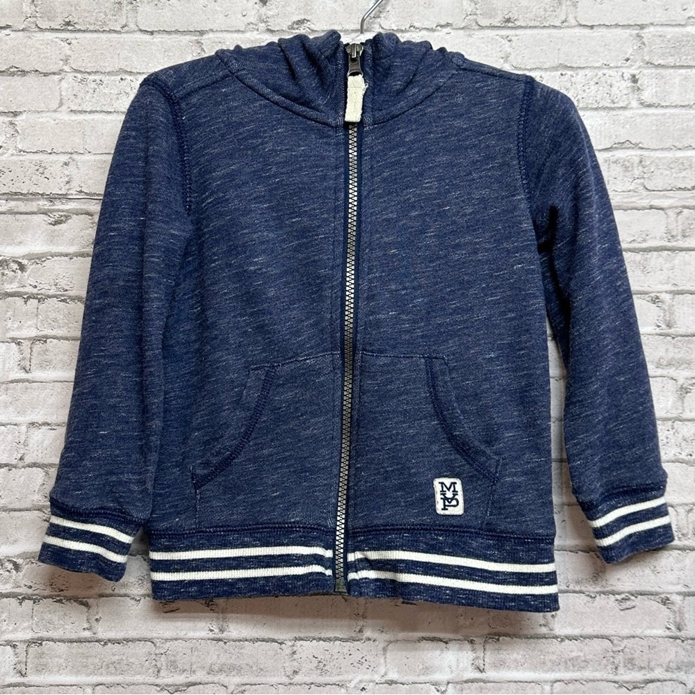 Carter’s 3T Toddler Boy's Blue Hooded Jacket Full Zip-Up Pocket Striped Hem MVP